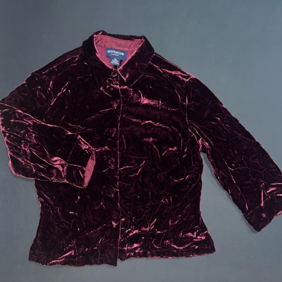 Ann Taylor Tops - Ann Taylor Petites 2P maroon velvet-feel long sleeve button up, collared blouse